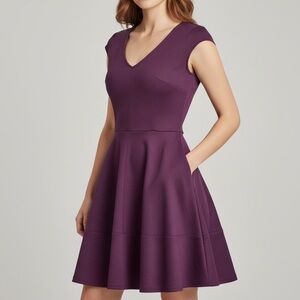 Burgundy Textured‎ V-neck Fit & Flare Skater Dress Women’s Size M